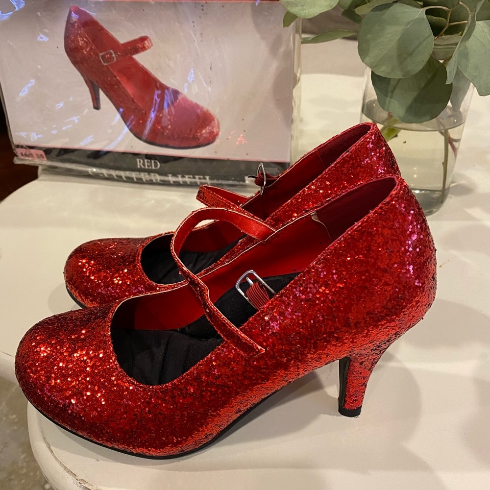 Red glitter heels